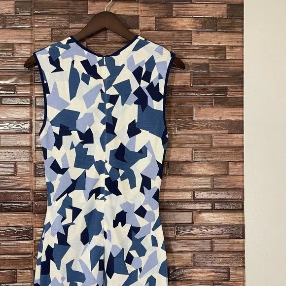 GIVENCHY Geometric Pencil Dress Blue Navy White Knit Stretch Size M Sleeveless - Picture 6 of 11